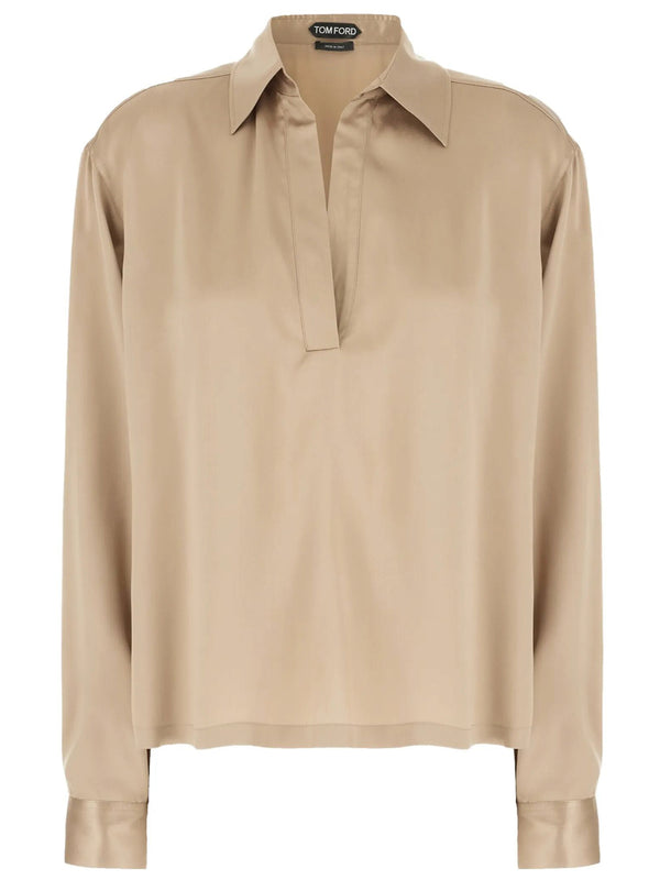 Peach-Feel Silk Satin Polo