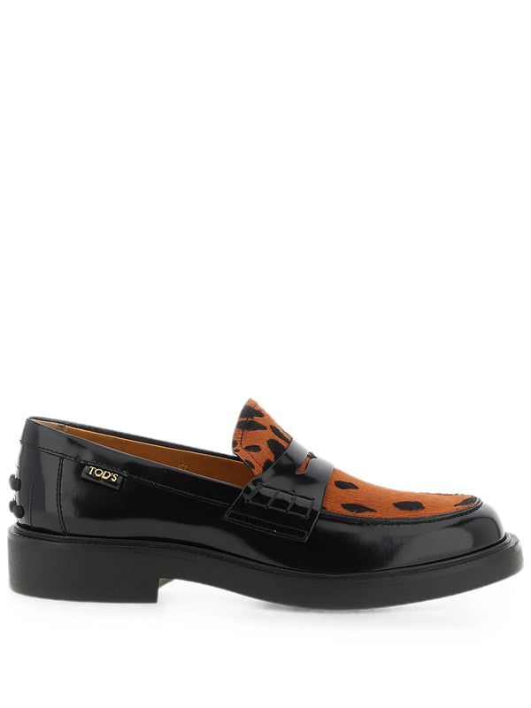 Leather Loafers With Animal-Print Panel
