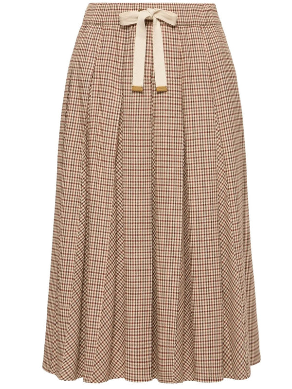 Microcheck Midi Wool Skirt