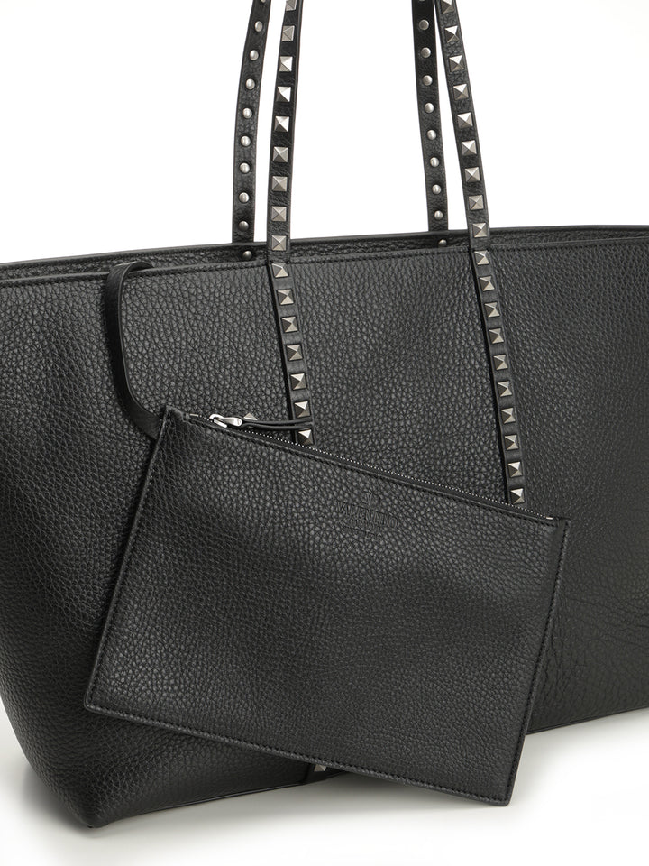 Valentino Garavani Rockstud Leather Tote Bag Shoulder Bags - Black | dc8d50fc203c089fa5c60dddc2e05400d82a4323