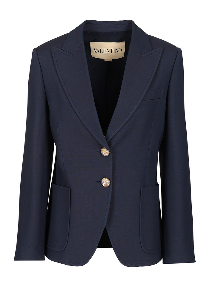 Valentino Garavani Crepe Couture Blazer Jackets - Blue | 8f9a8c624cda9380ab75ddd76101d5b968d72b79