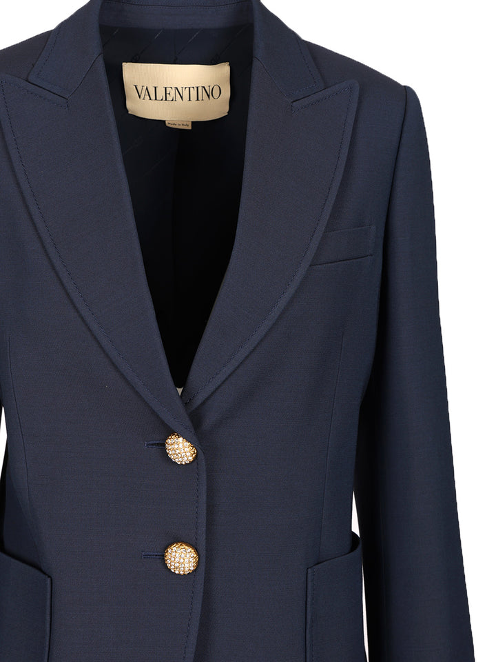 Valentino Garavani Crepe Couture Blazer Jackets - Blue | 7318396d4ace11cbb6f045d705584c39266a884a