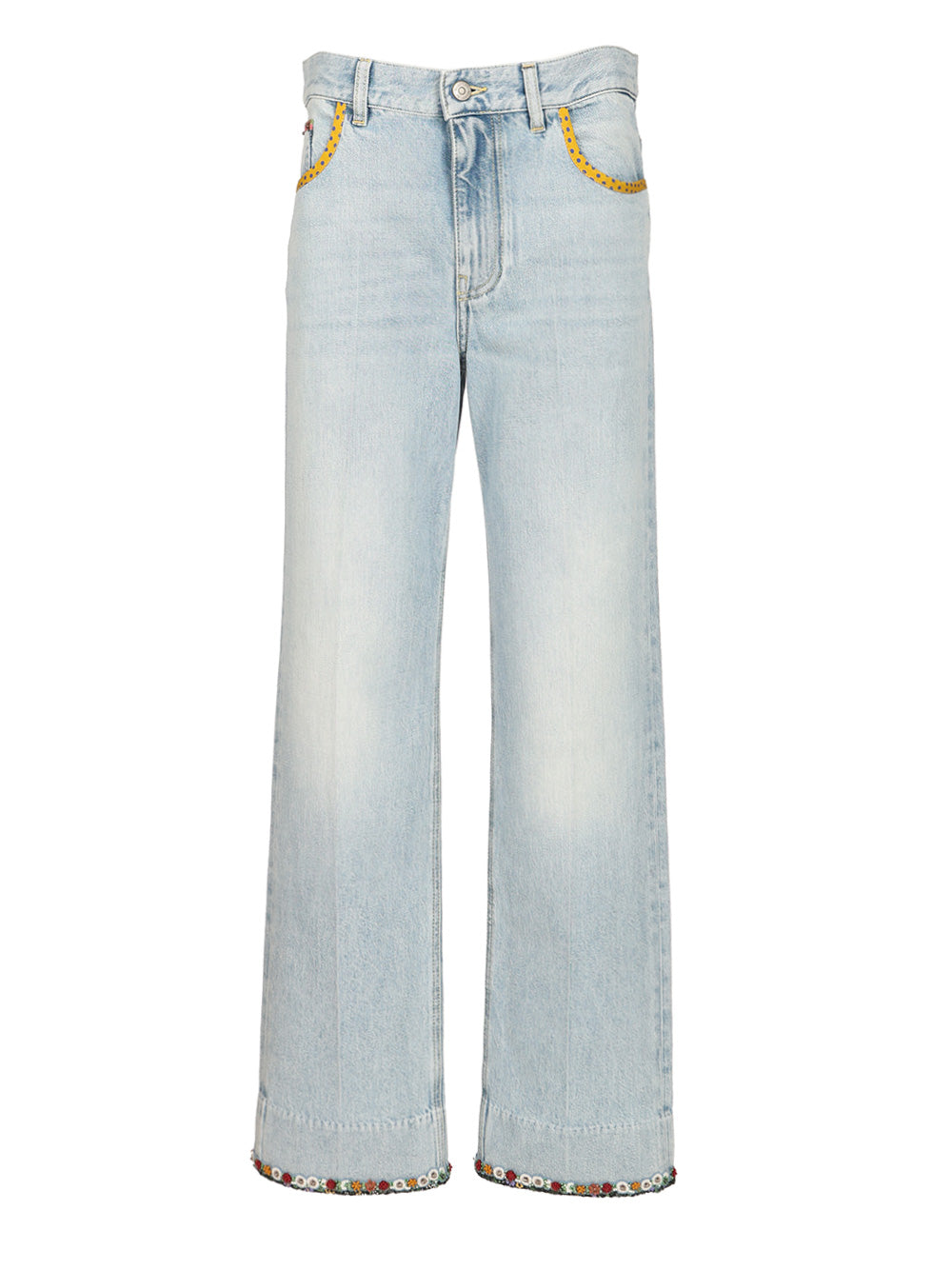 Valentino Garavani Denim Trousers With Embroidered Flower Trim Jeans - Blue | f25a16631bd2fe8dc5979648ab7d328e5a178dc9