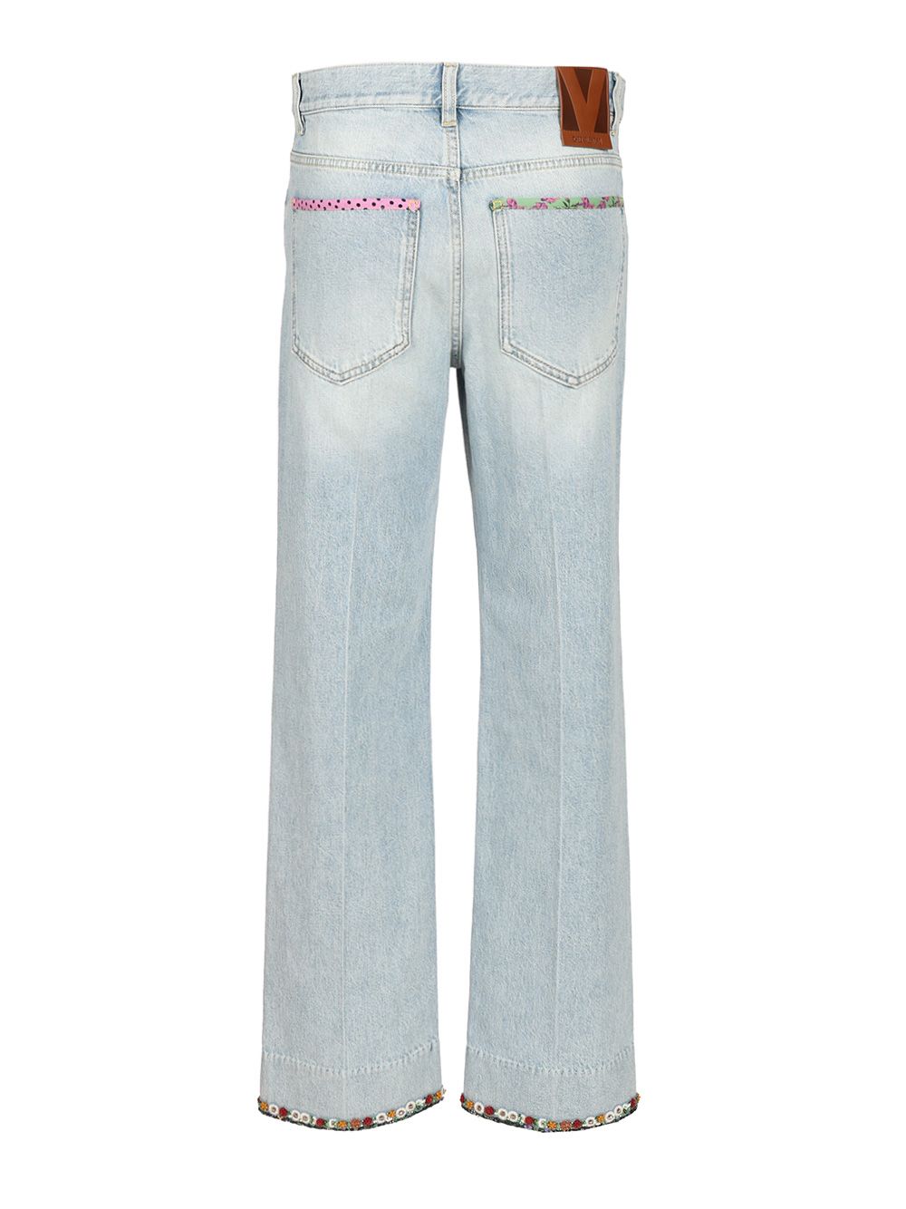Valentino Garavani Denim Trousers With Embroidered Flower Trim Jeans - Blue | 192559f35e2a4aed1003cd07c3f961dae816b9b8