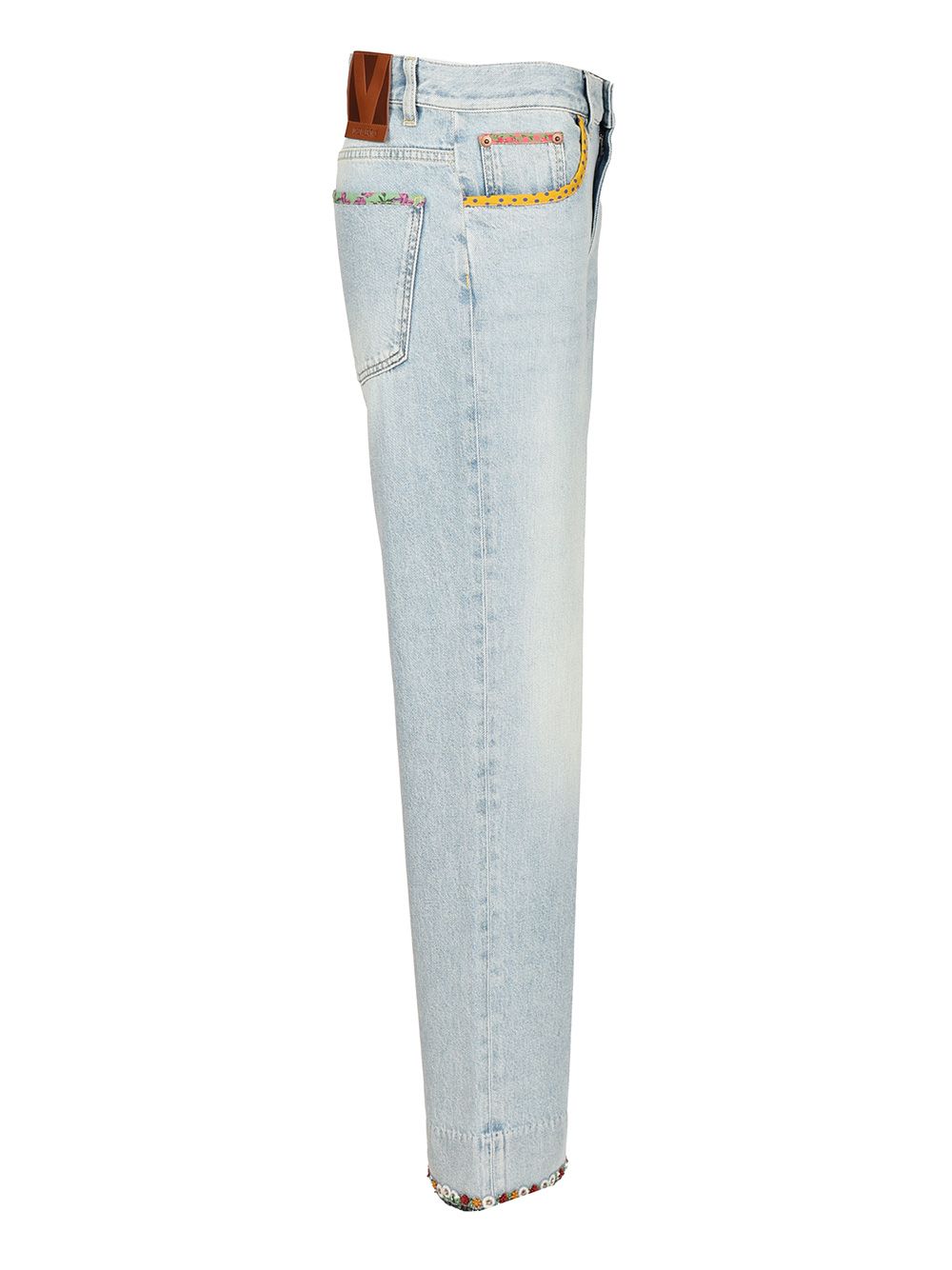 Valentino Garavani Denim Trousers With Embroidered Flower Trim Jeans - Blue | 5112cbb97dddf6b494d23b665d21ccc977422f10