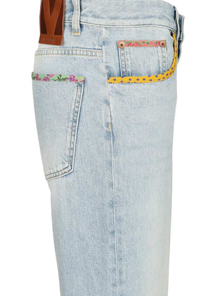 Valentino Garavani Denim Trousers With Embroidered Flower Trim Jeans - Blue | f1ae398eae2fb5609584f3d4afc53bbcfaf8b54a