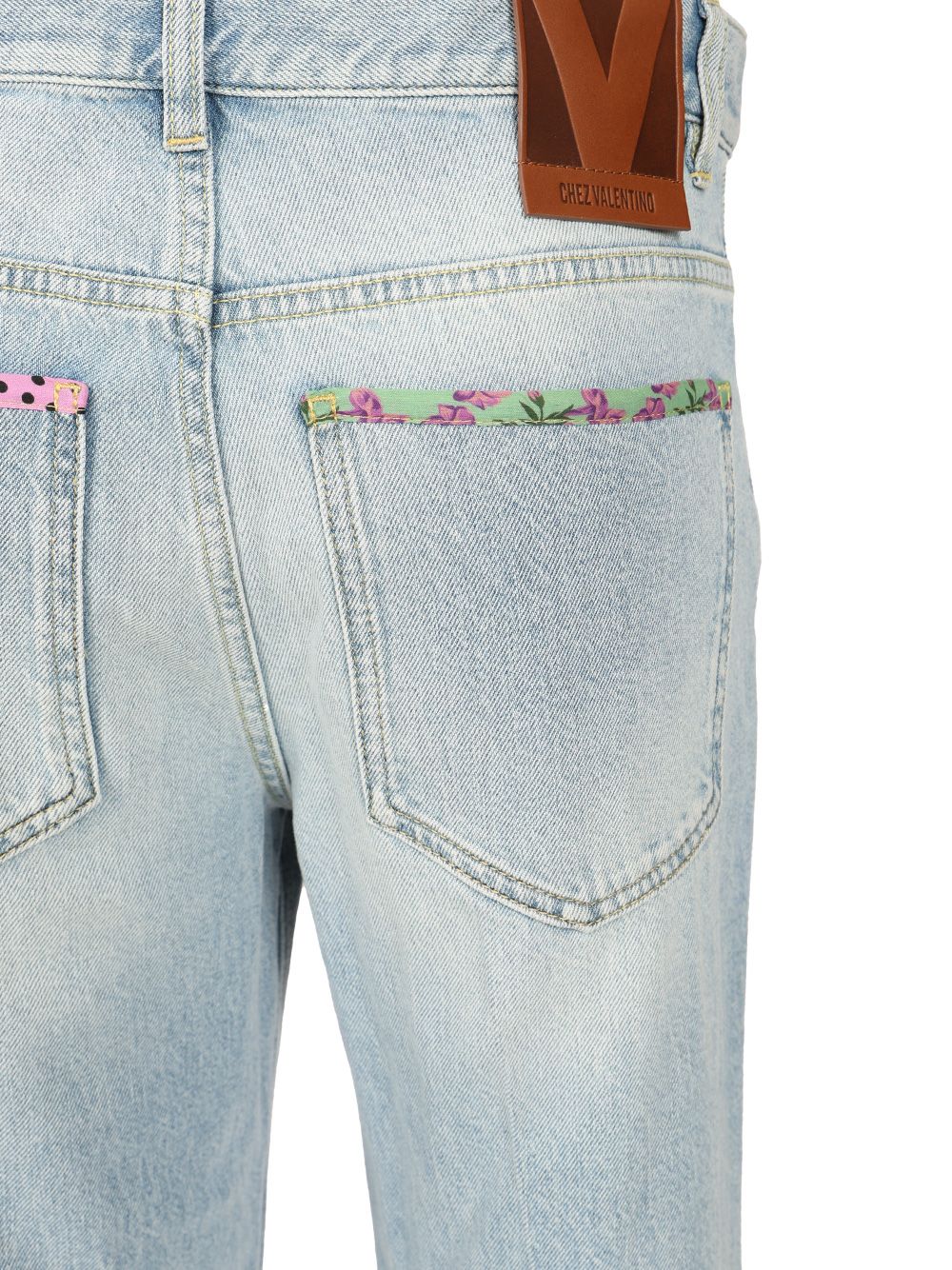 Valentino Garavani Denim Trousers With Embroidered Flower Trim Jeans - Blue | 4ba3ffe9bda02d22ee187fb199d15f4ca8dff195