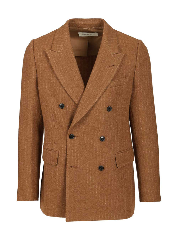 Dries Van Noten Regular Fit Double Breasted Blazer Coats - Brown | c999a86db8083153fbbac1a67c0a64a62bbfc787