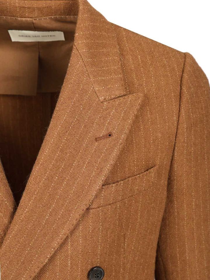 Dries Van Noten Regular Fit Double Breasted Blazer Coats - Brown | 05d84e1ac54cabfe5932a3376bf76469eaac54aa