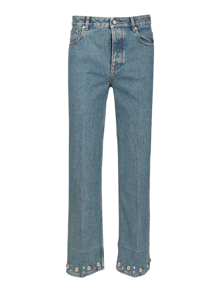 Valentino Garavani Denim Trousers With Cabochons Jeans - Blue | 700c0377b5b11dc8a3e8b497ddb5dac3bc7df555