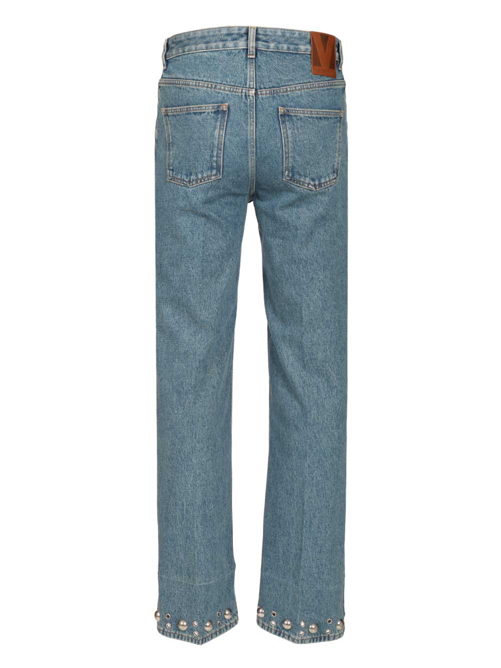 Valentino Garavani Denim Trousers With Cabochons Jeans - Blue | 7641af5899ee81c12800c3acf3bed607615eb5ea
