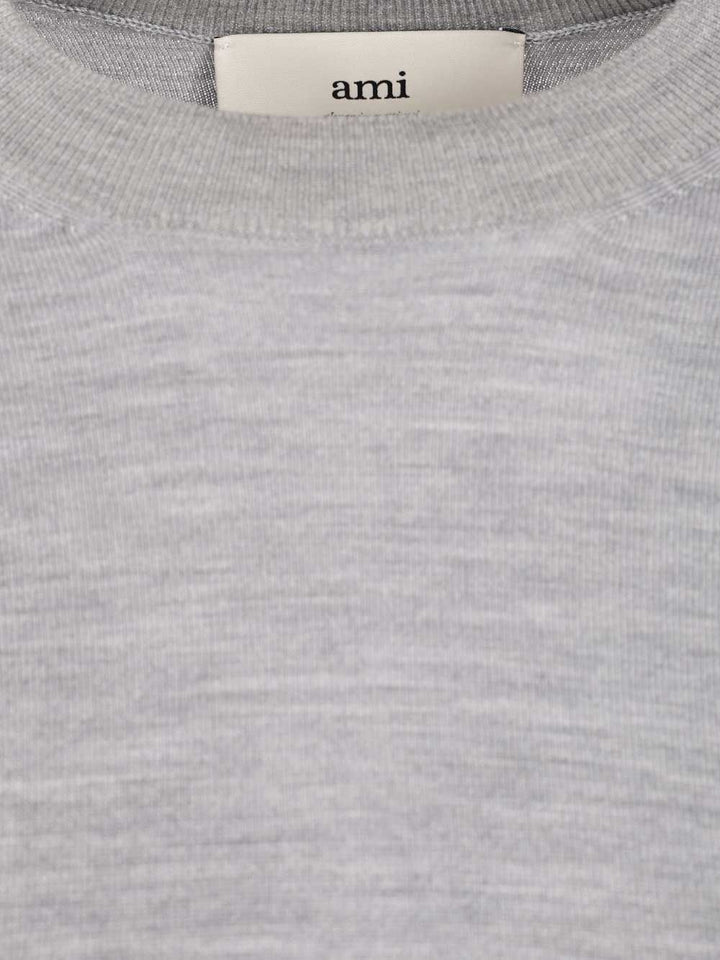 Ami Crew Neck Sweater In Wool And Silk Knitwear - Grey | 47700a09c82d6fbe17eabf2c3af80b74dd19845e