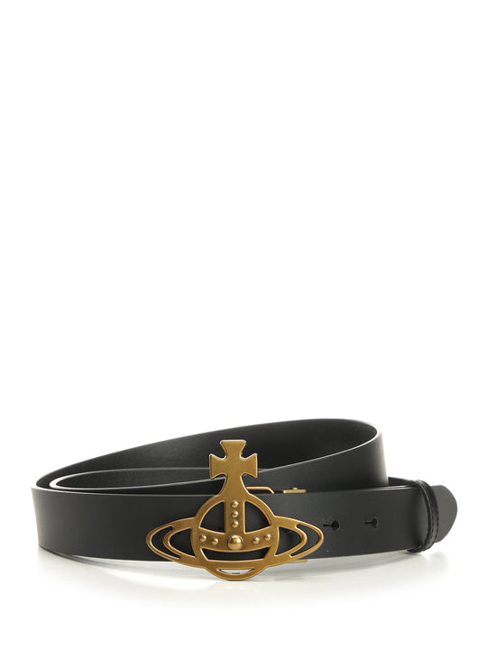 Leather Belt With Orb Buckle Belts Black