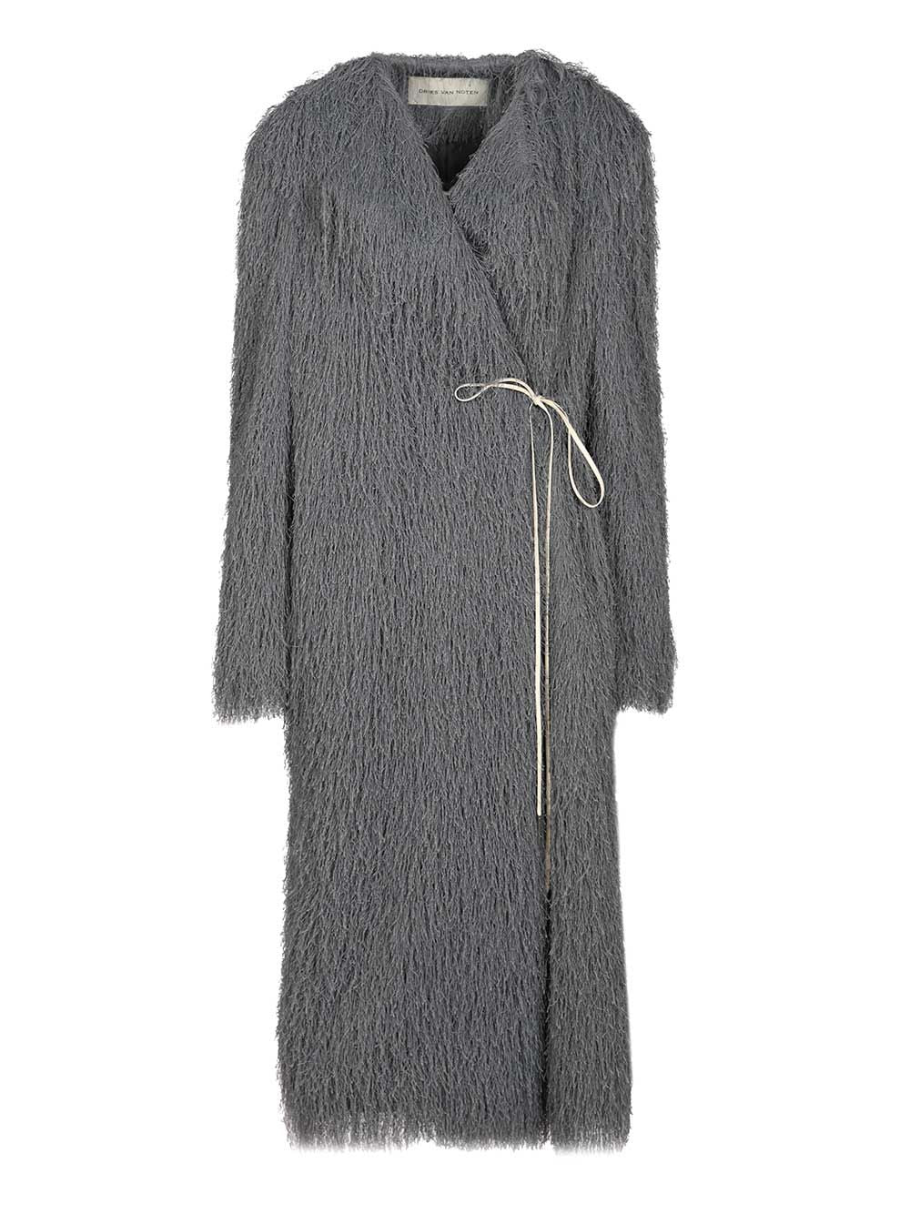 Dries Van Noten Fringed Coat Coats - Grey | 93b28701abdf21ea08fdc49885ab60b37bf95b50
