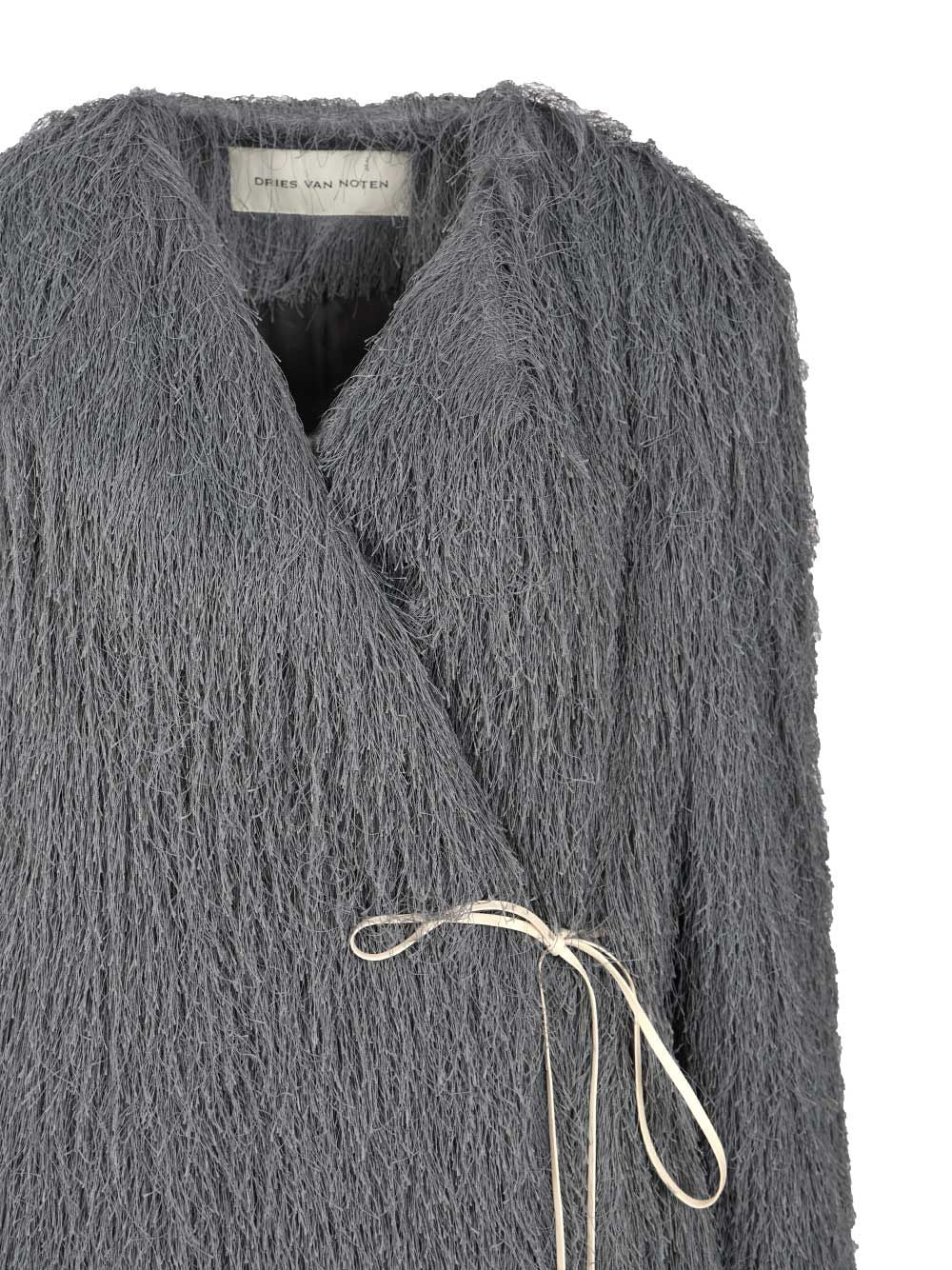 Dries Van Noten Fringed Coat Coats - Grey | d9c24df9059663bd67d62c14f7952468fd94e335