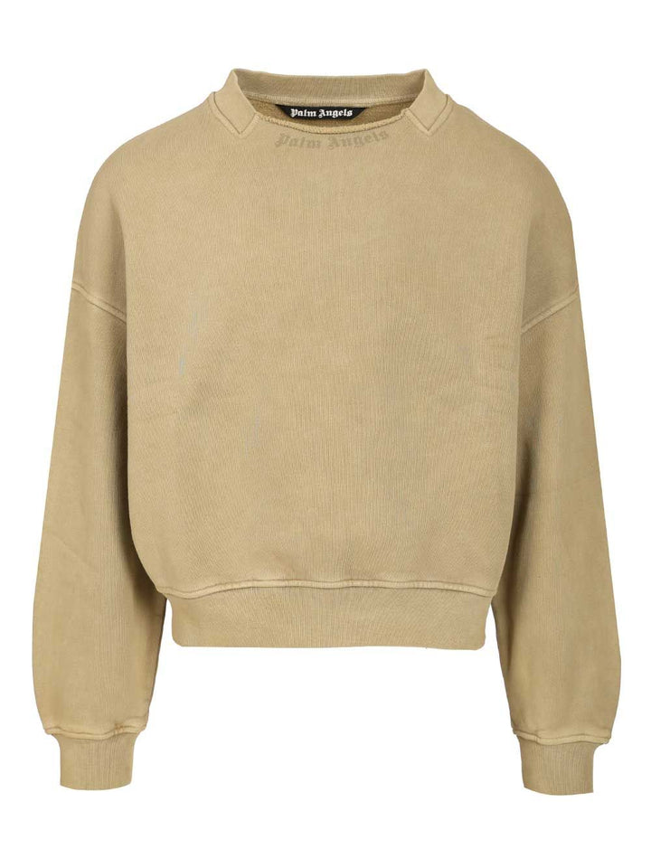 Palm Angels Curved Logo Sweatshirt Sweatshirts - Green | 673fa7a9706b8688fc70dc7b810c99fdc5b46a45