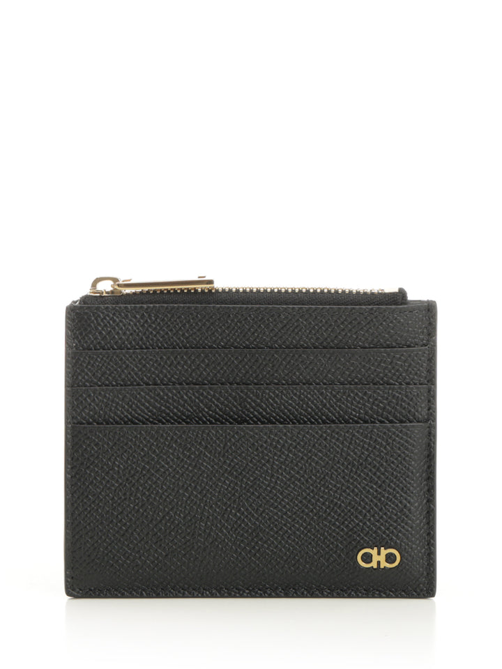 Ferragamo Credit Card Holder With Zip Wallets - Black | 9e4f789c213b32cb93e1498dd4b867bdfcc11c3c