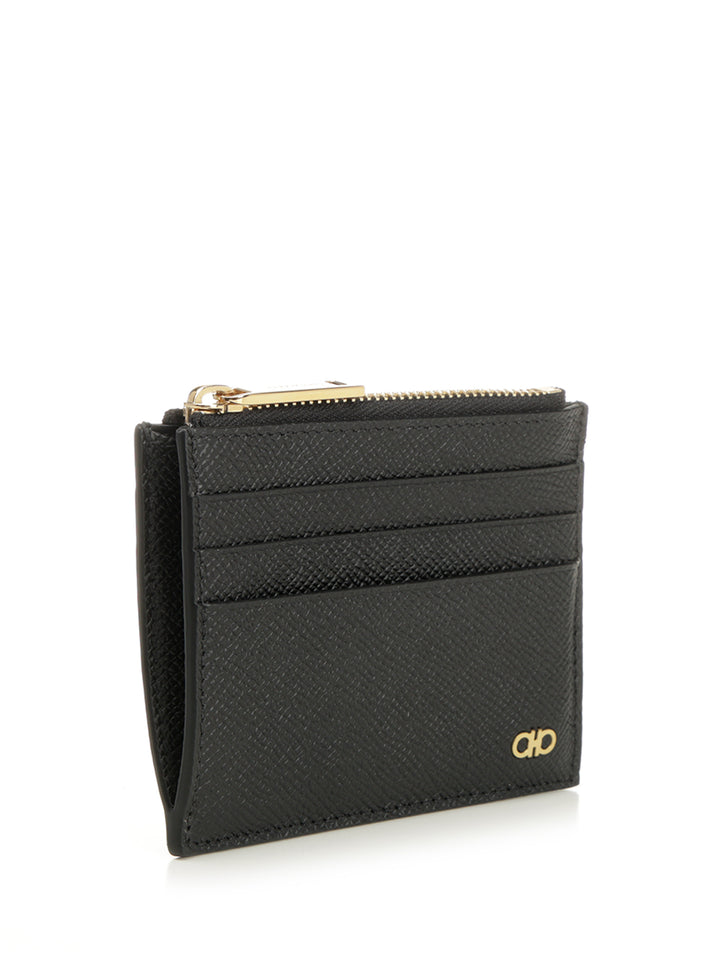 Ferragamo Credit Card Holder With Zip Wallets - Black | 2937aa414fe8c14e66c429a4f1acfd3461447e0f