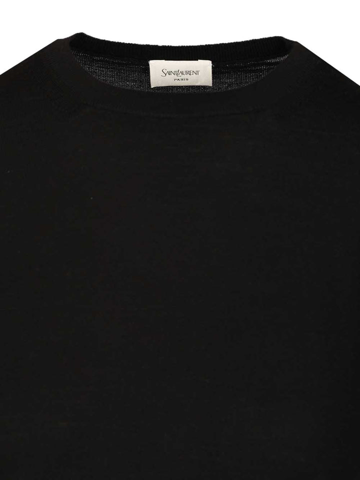 Saint Laurent Short-Sleeved Wool Sweater Knitwear - Black | bc7ce39733b6d79b8df168021cf4f01a5863775e