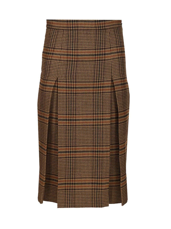 Saint Laurent Prince Of Wales Midi Skirt Skirts - Brown | e192144b36720accec0a6669ae8a71ca9adfa474