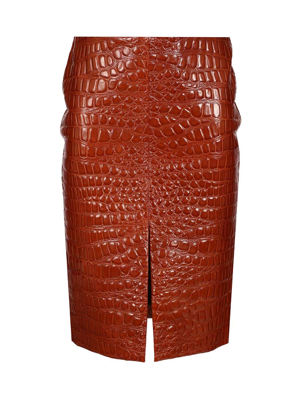Saint Laurent Crocodile Embossed Leather Skirt Skirts - Brown | 354139c8eefc3bf9eb72911ec2afe1a1c5a66a80