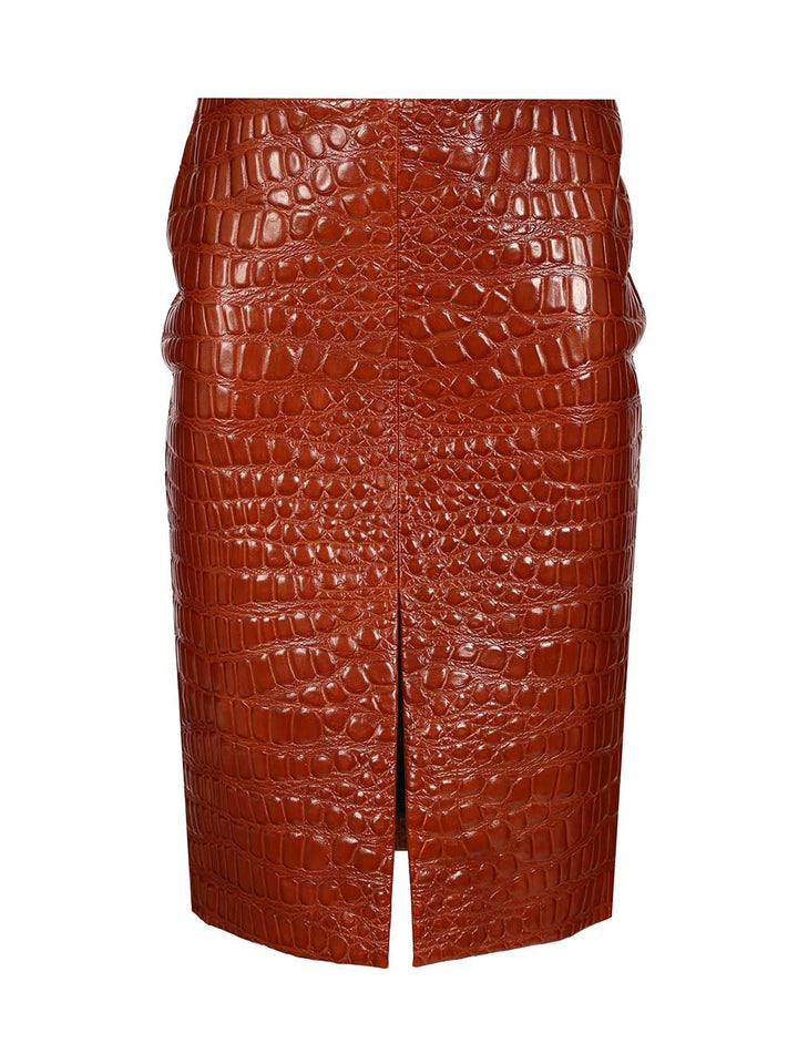 Saint Laurent Crocodile Embossed Leather Skirt Skirts - Brown | 354139c8eefc3bf9eb72911ec2afe1a1c5a66a80