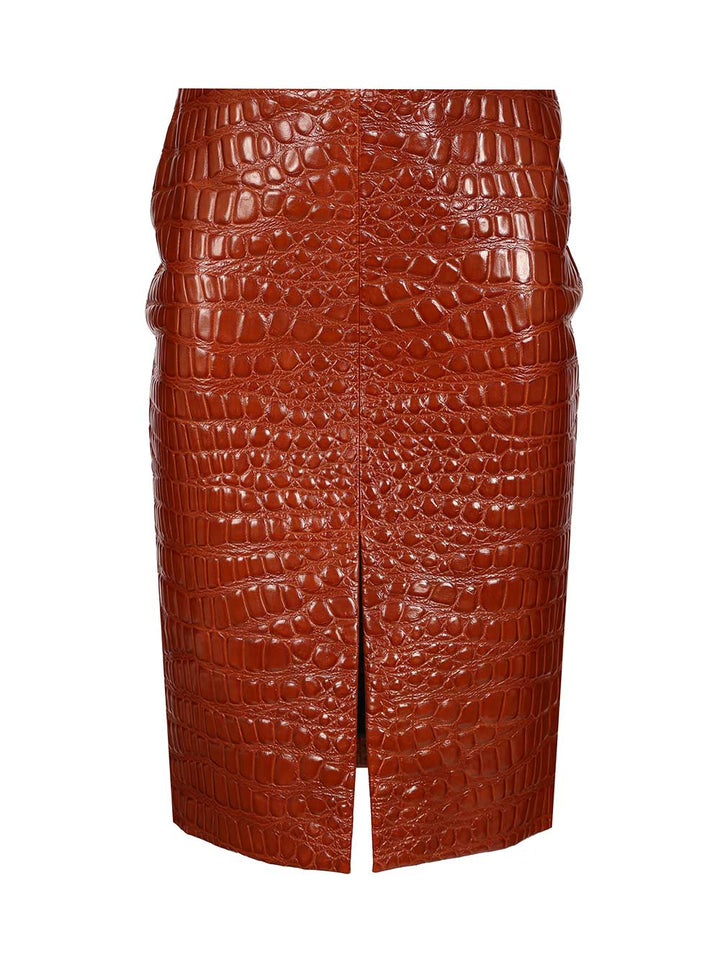 Saint Laurent Crocodile Embossed Leather Skirt Skirts - Brown | bc2a90326efe234044274cbabd943056fdc6298d