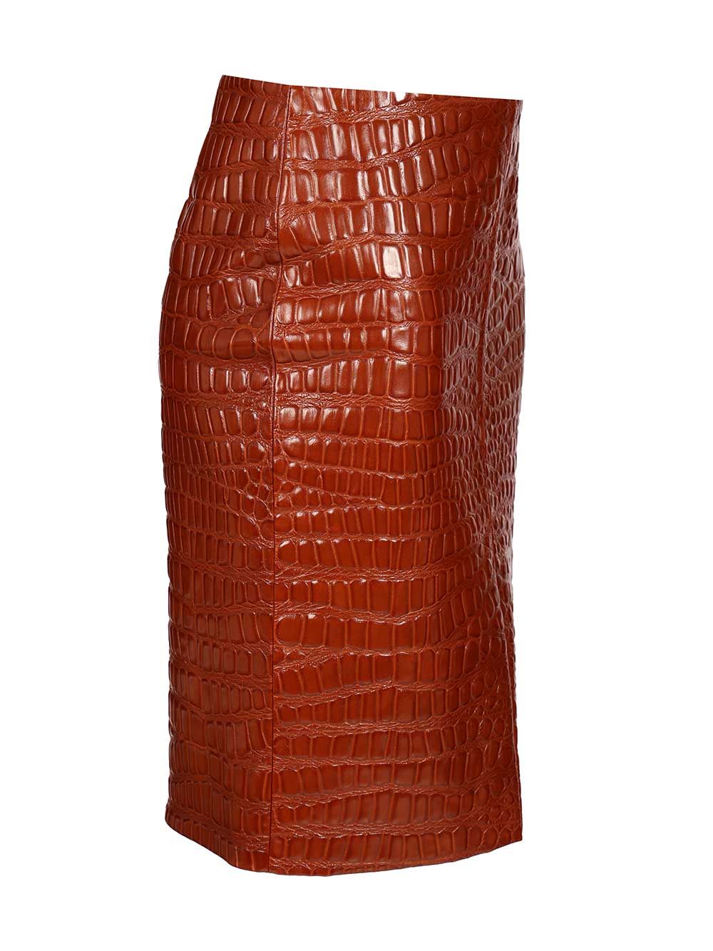 Saint Laurent Crocodile Embossed Leather Skirt Skirts - Brown | c2739b1c4032d2c1de3ce96ba254f6bd90d8d0f2