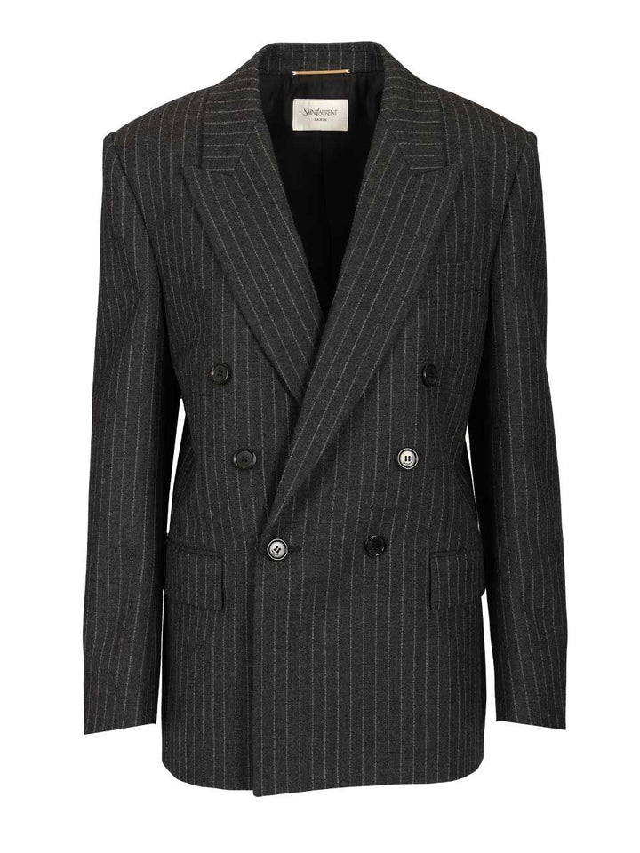 Saint Laurent Cassandre Double-Breasted Jacket Jackets - Grey | c47cb531c602c7e6cc3401a4140508a0f2f24fe9
