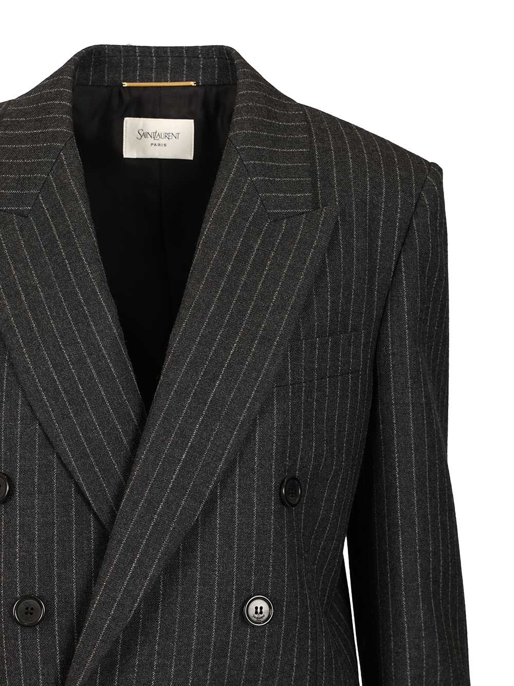 Saint Laurent Cassandre Double-Breasted Jacket Jackets - Grey | f665831984a80b6e42e998ccf616fd371951df6b