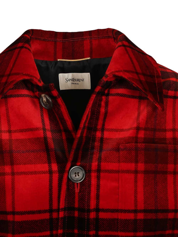 Saint Laurent Tartan Velvet Jacket Shirts - Red | 960da2a540f44c1311ffba395de09f0548b2996e