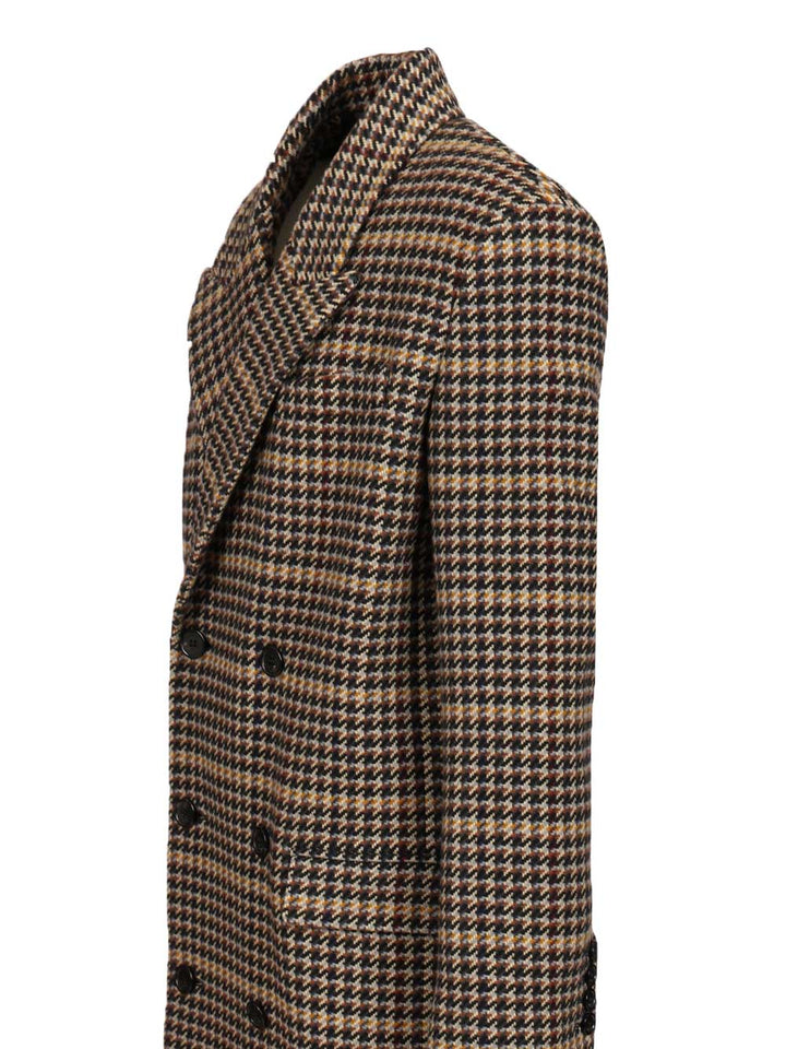 Saint Laurent Long Checked Wool Coat Coats - Multicolor | 4375080a71d4525822d03d6f5caa611b4abb9268