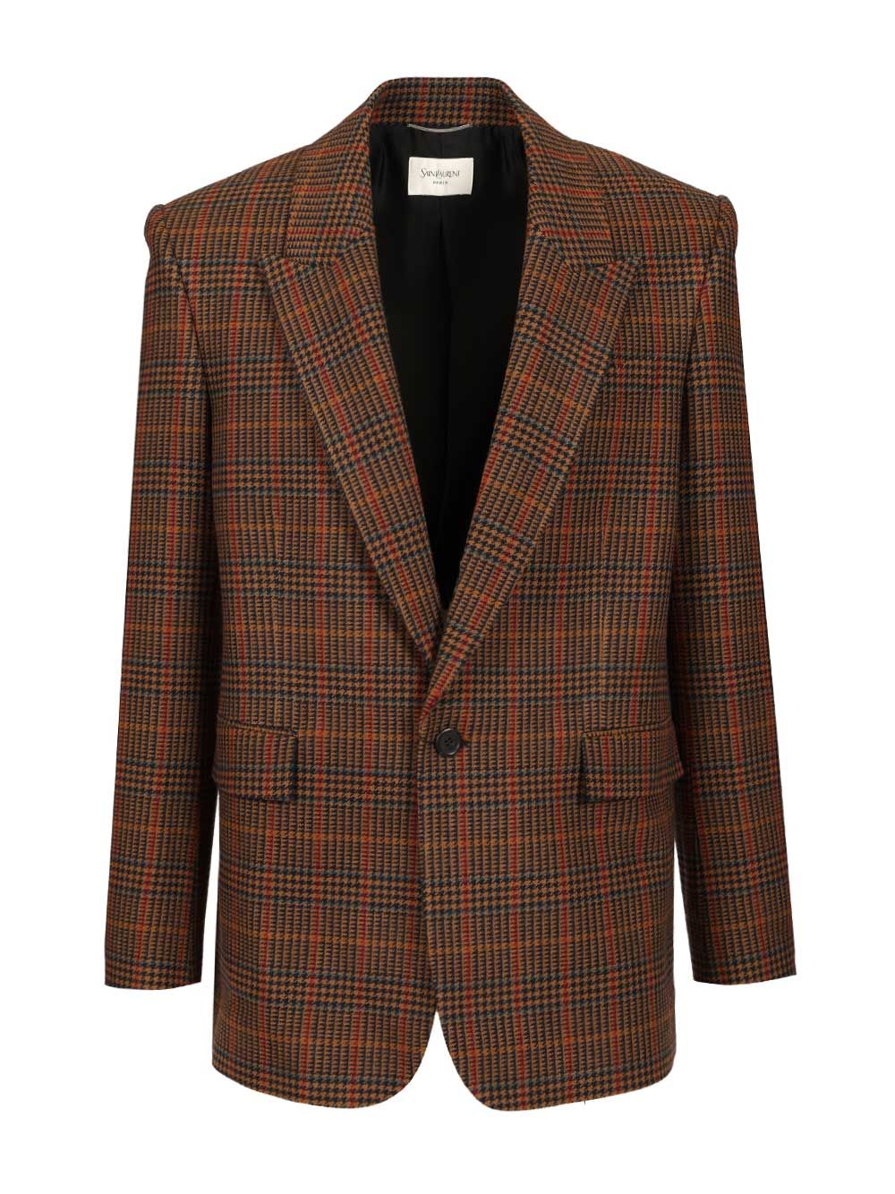 Saint Laurent Prince Of Wales Wool Jacket Jackets - Brown | e13b843e9fdb5836652c33a3fe9b1e9c23d4f78c