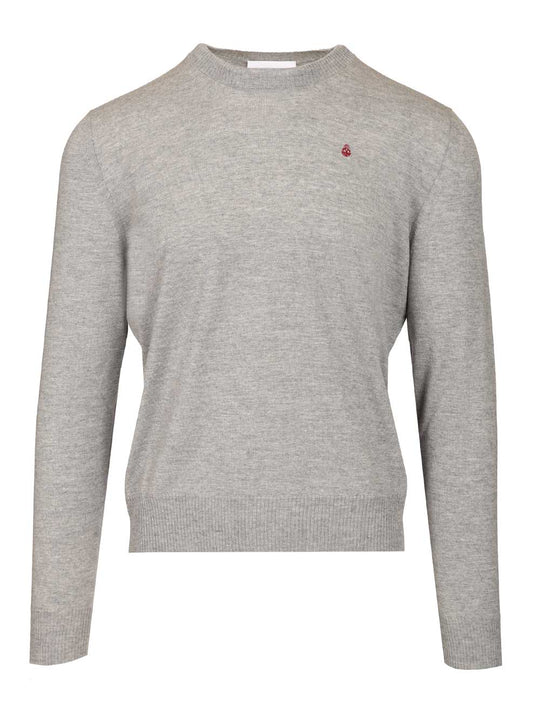 Sweater With Reverse Skull Motif Embroidered Knitwear Grey