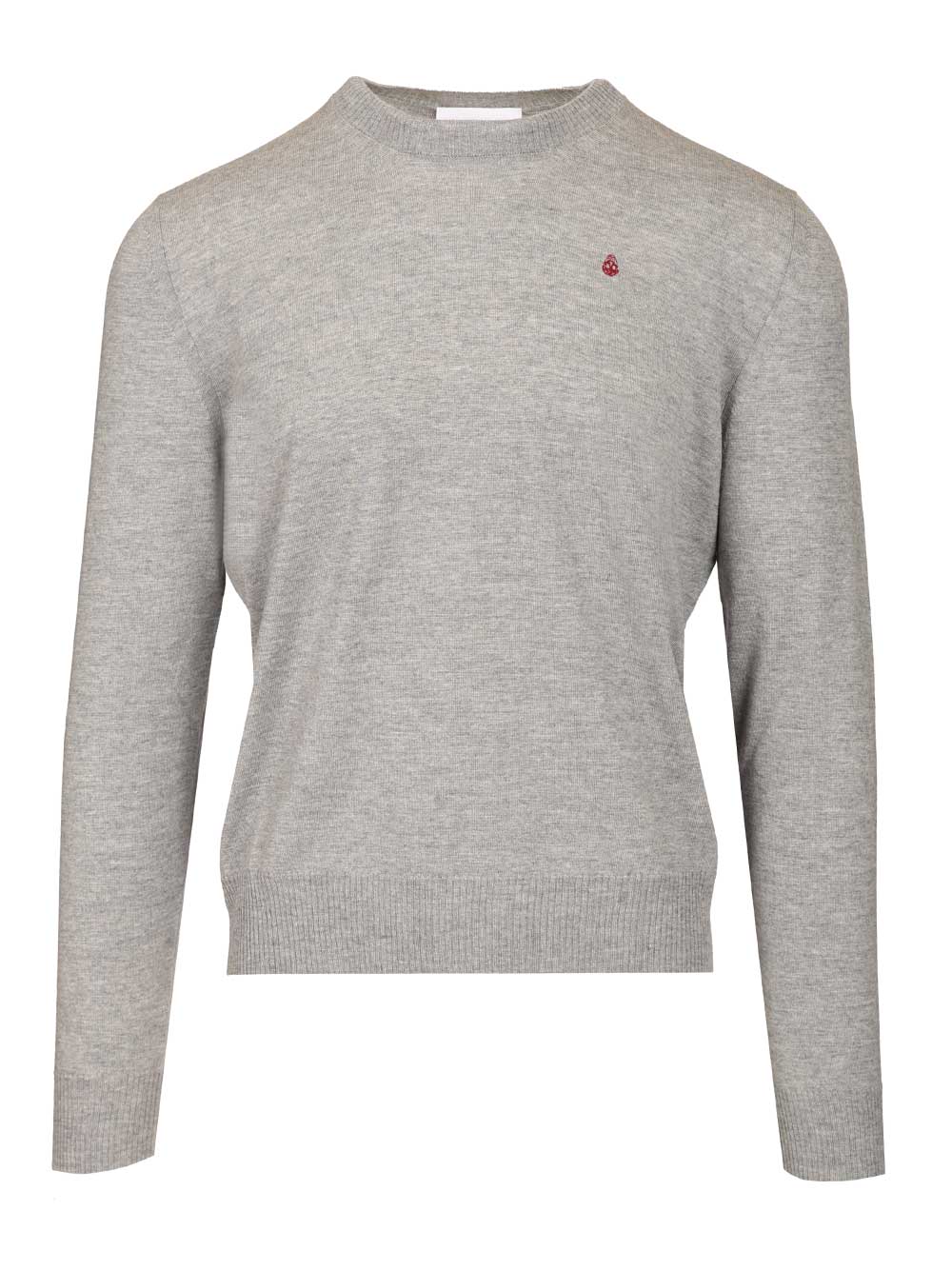 Mcqueen Sweater With Reverse Skull Motif Embroidered Knitwear - Grey | c421f83b6f857824268063bad13e7626ec4fff35