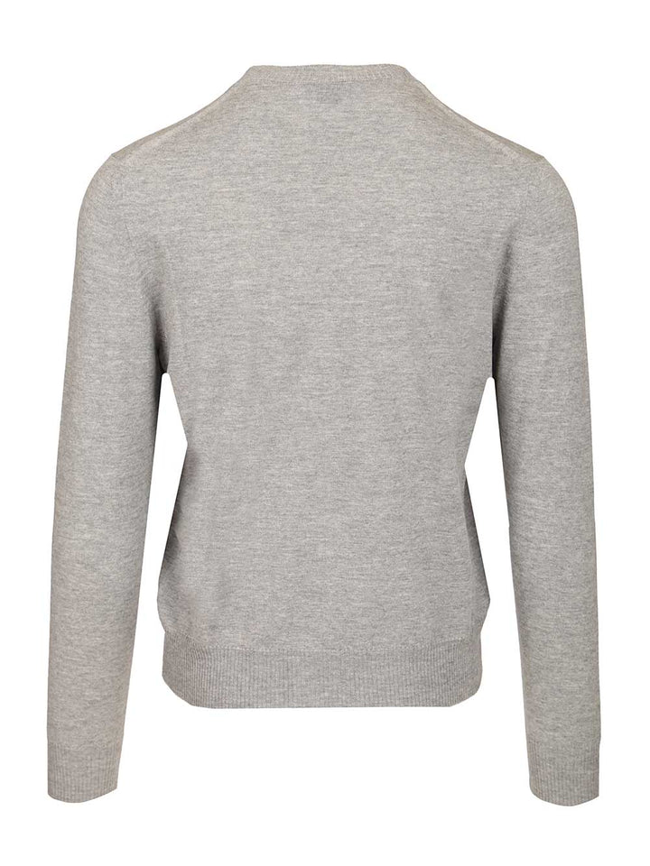 Mcqueen Sweater With Reverse Skull Motif Embroidered Knitwear - Grey | 31e49ea594d3c0ab51bd16bfc9ff8e700b5b8a5a