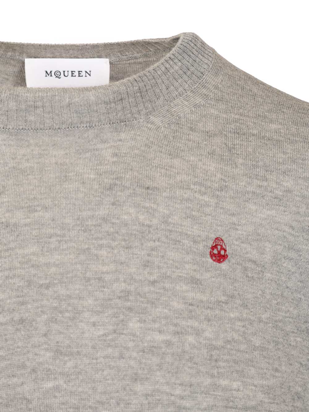 Mcqueen Sweater With Reverse Skull Motif Embroidered Knitwear - Grey | 1b599d43414c572203ad6f5c7cabf8ab49ea5993