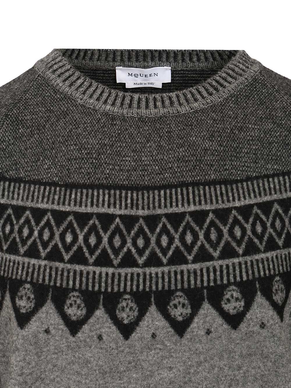Mcqueen Sweater With Skulls Knitwear - Grey | 8d5adb938b6bfd300a9cd3af3eb6e87774dccd87