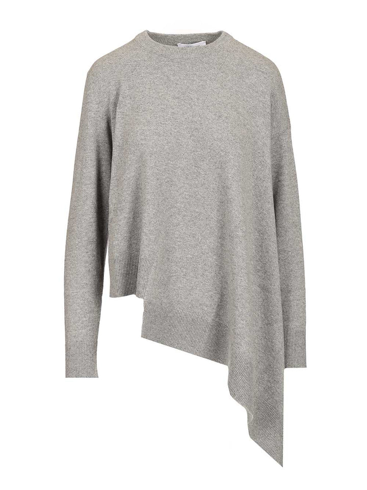Mcqueen Asymmetrical Cashmere Crew Neck Sweater Knitwear - Grey | c9c2534b1272da02cfb85b310257afca7ae7c5e7