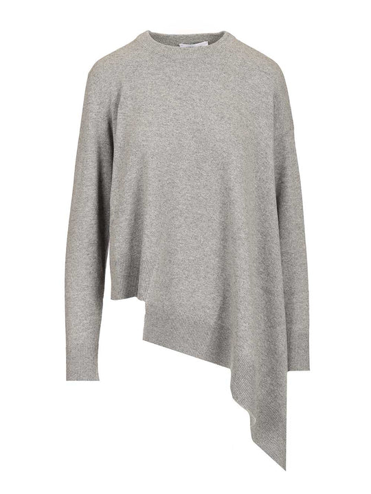 Asymmetrical Cashmere Crew Neck Sweater Knitwear Grey