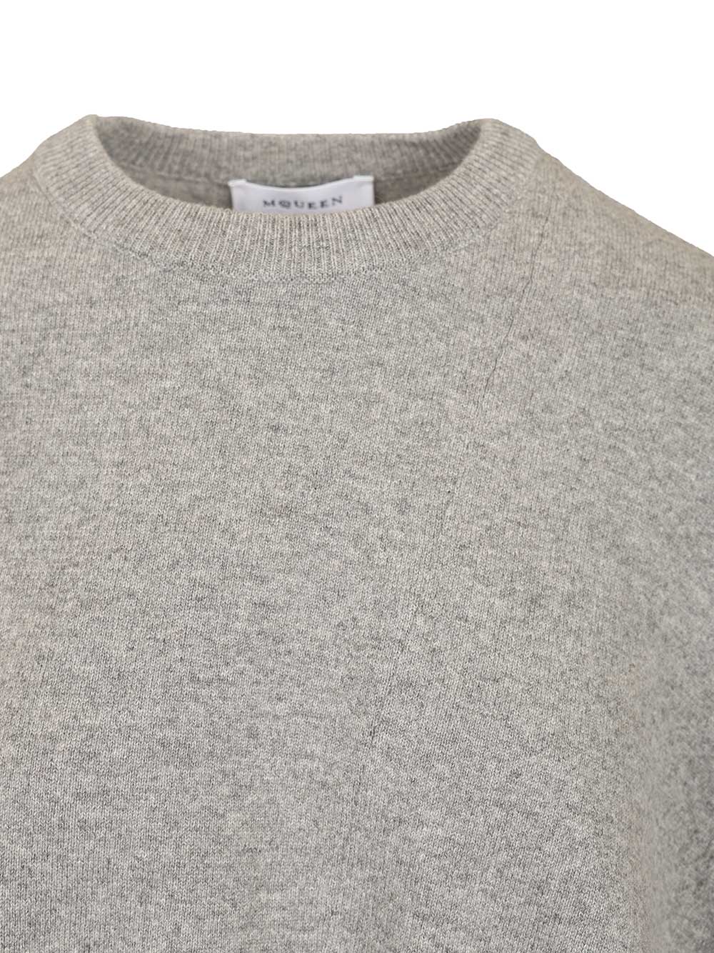 Mcqueen Asymmetrical Cashmere Crew Neck Sweater Knitwear - Grey | a4ee5cffe38da51ddd5e247e60198f97ac4c98dd