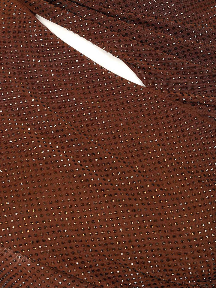 Self-Portrait Rhinestone Knit Top Tops - Brown | f3c83da9623c5441f2e8697091a50d136138368c