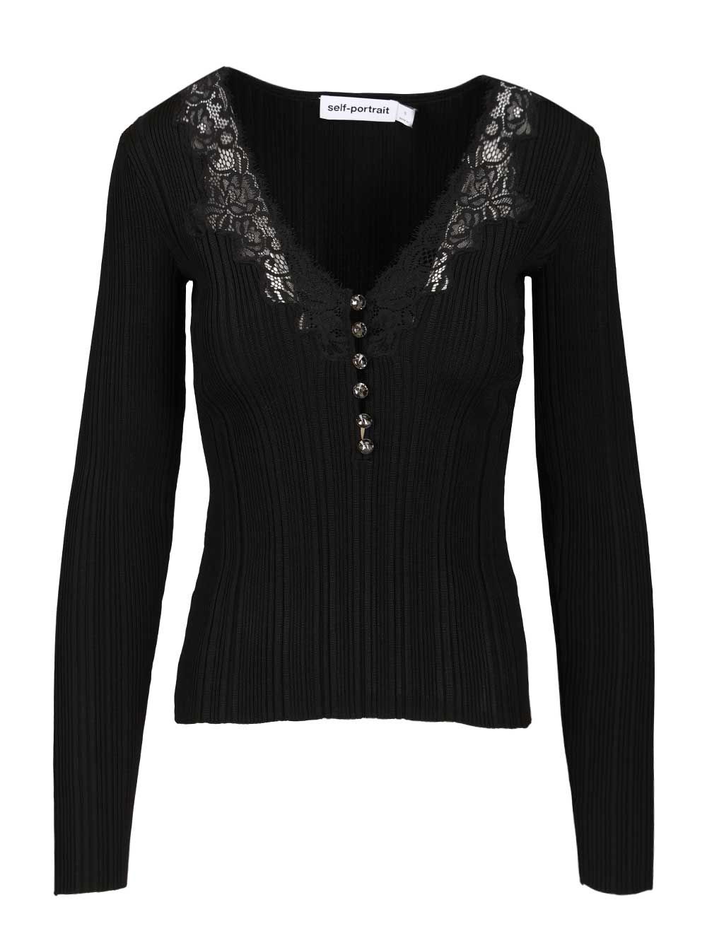 Self-Portrait Knitted Top With Lace Tops - Black | 4ff9c1a250c8d79ca5b3aae7f4e9b9546b419daa