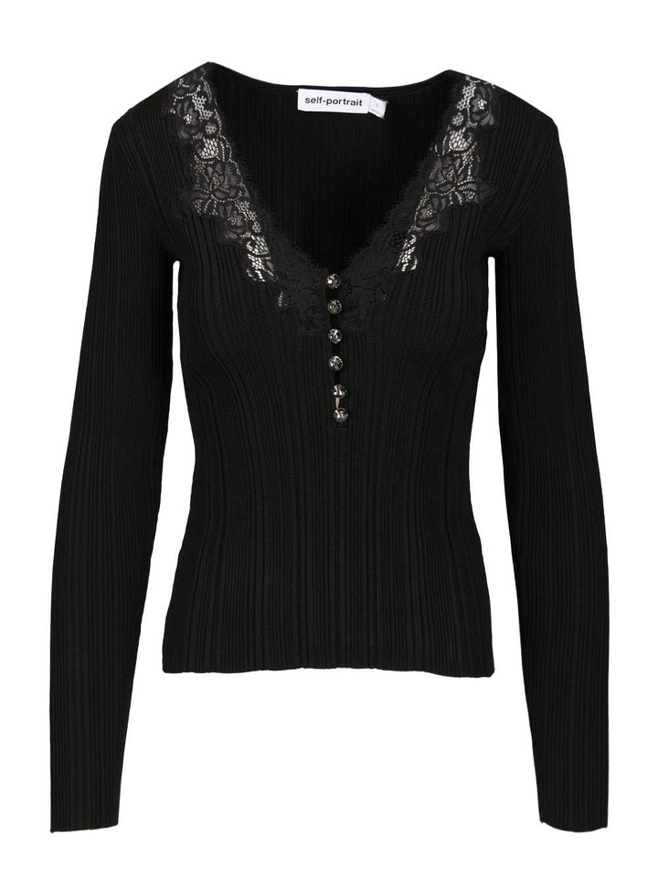 Self-Portrait Knitted Top With Lace Tops - Black | 4ff9c1a250c8d79ca5b3aae7f4e9b9546b419daa