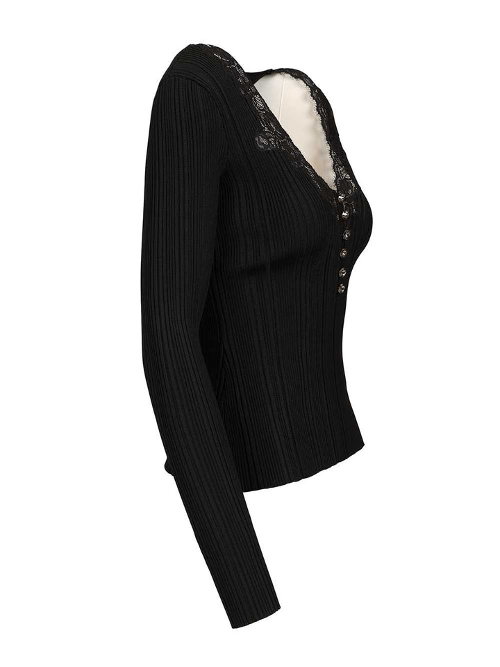 Self-Portrait Knitted Top With Lace Tops - Black | 130b8d4117b7b6d93f42c004705c4efb30bb1fbe