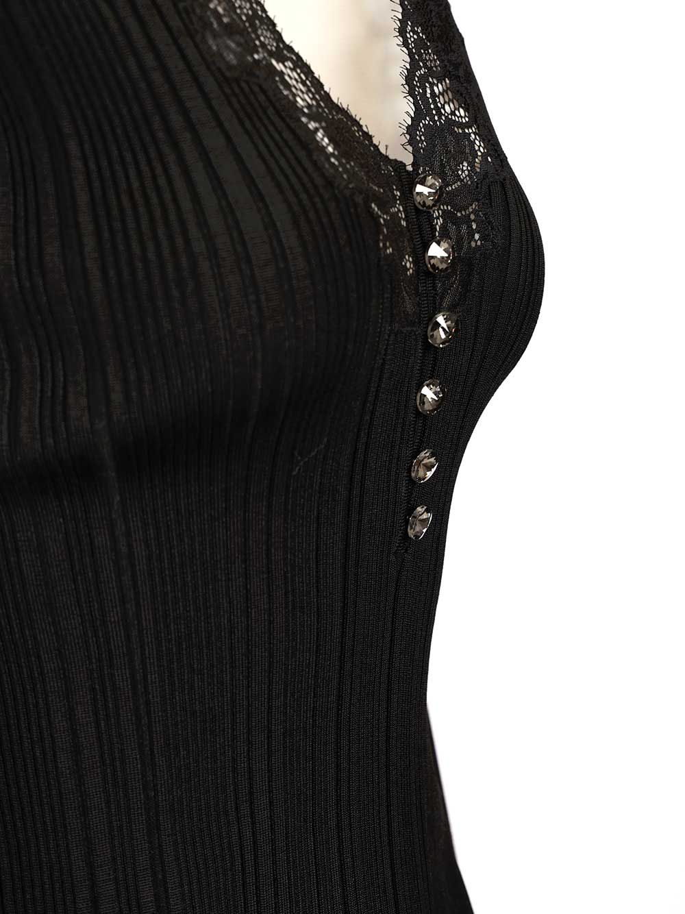 Self-Portrait Knitted Top With Lace Tops - Black | 479bb85475a962e5b663ab821c4dff8df77ebe5d