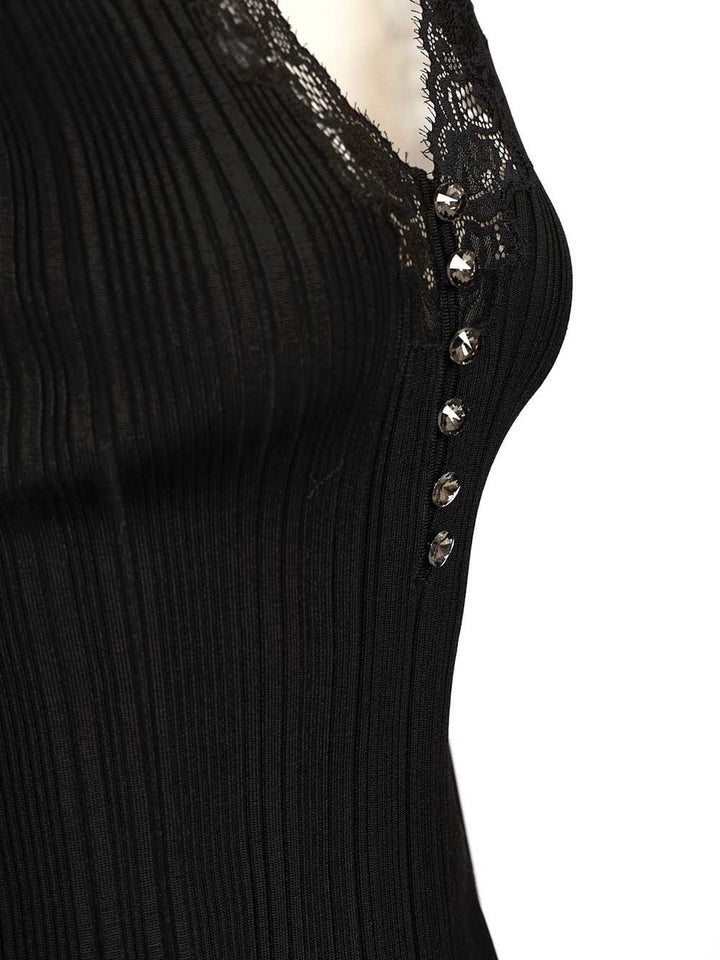 Self-Portrait Knitted Top With Lace Tops - Black | 479bb85475a962e5b663ab821c4dff8df77ebe5d