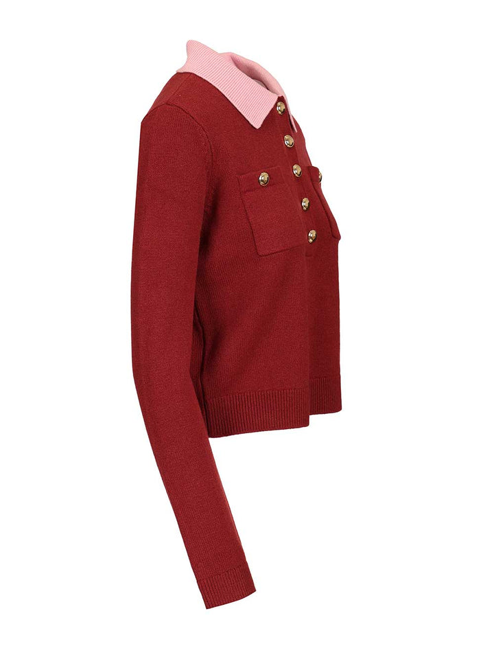 Self-Portrait Contrast Collar Jumper Knitwear - Bordeaux | 6d009b15eb0db29d011356bdeb92e91e4d421a09