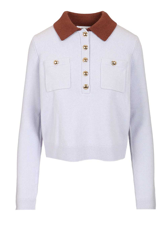 Contrast Collar Jumper Tops Blue