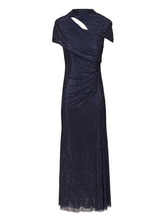 Mesh Midi Dress With Rhinestones Dresses Blue